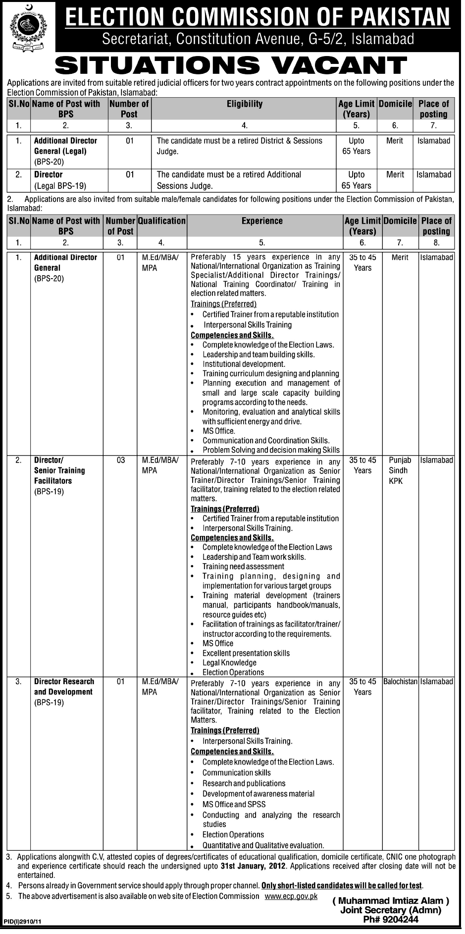 Election Commission of Pakistan Jobs Opportunity