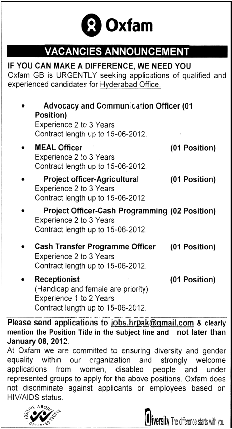 OXFAM Jobs Opportunity