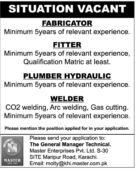 Master Molty Foam Karachi Required Staff