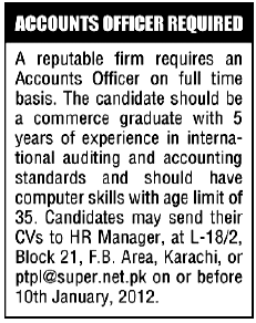 Accounts Officer Required in Karachi