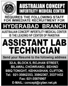 Australian Concept Infertility Medical Center Required Assistant Lab Technician