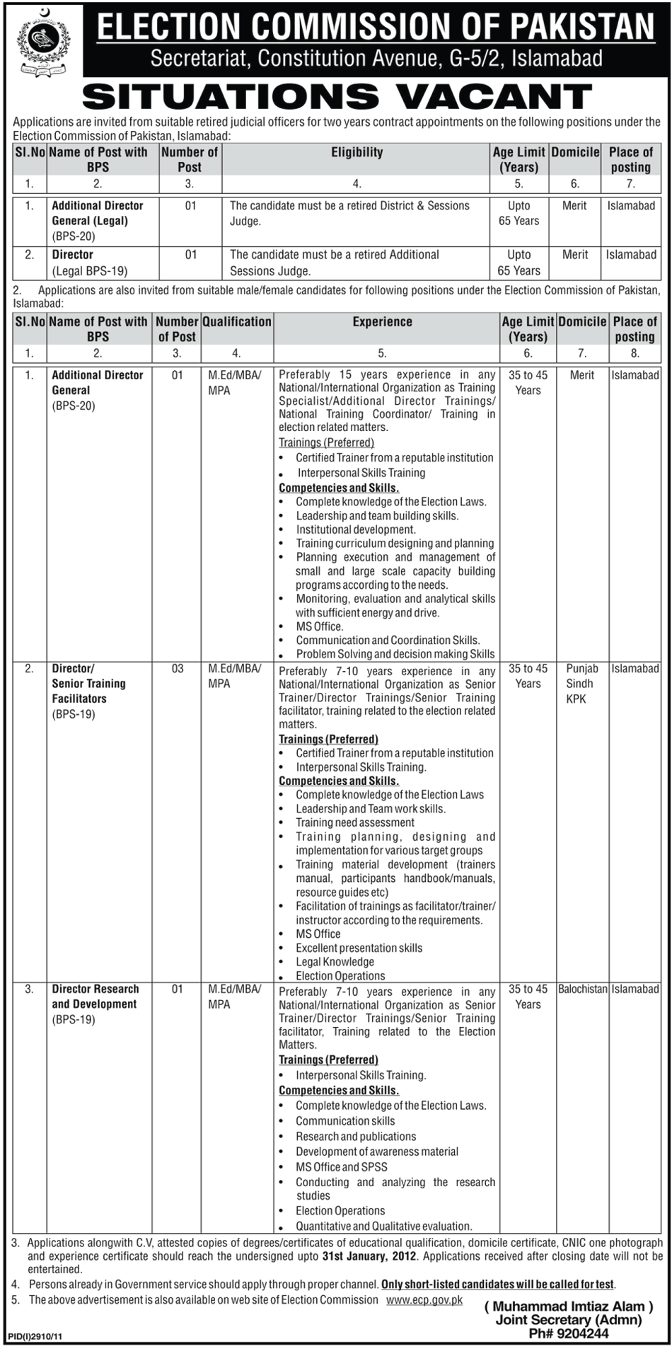 Election Commission of Pakistan Jobs Opportunity