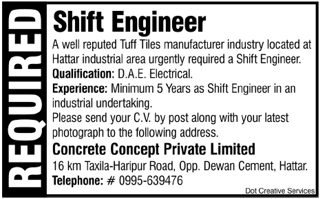Concrete Concept Private Limited Required Shift Engineer