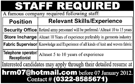 Staff Required by a Private Company