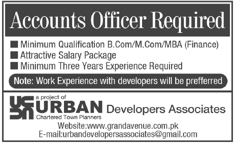 URBAN Developers Associates Lahore Required Accounts Officer