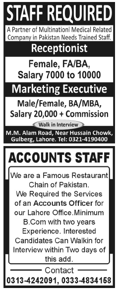 Misc. Jobs in Lahore Jang Classified 5