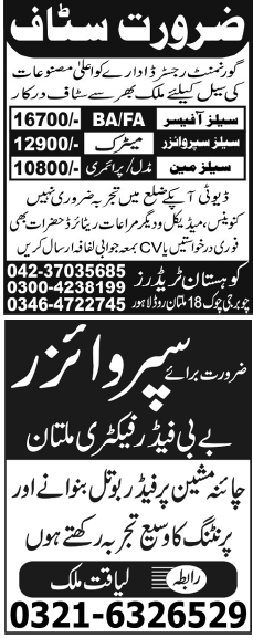 Misc. Jobs in Lahore Jang Classified 6