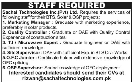 Sachal Technologies Pvt Ltd Required Staff
