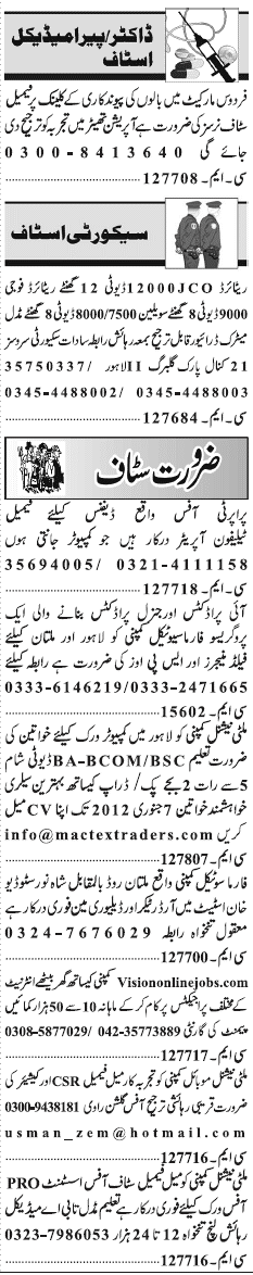 Misc. Jobs in Lahore Jang Classified 2