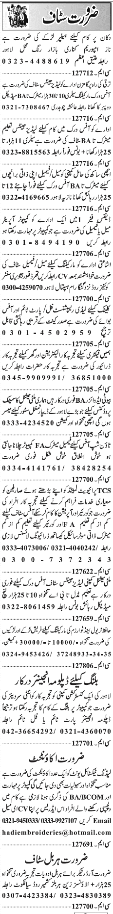 Misc. Jobs in Lahore Jang Classified 3