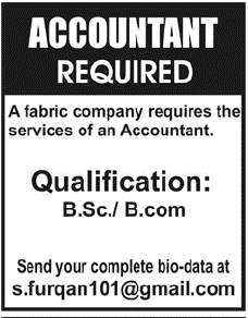 Accountant Required by a Fabric Company