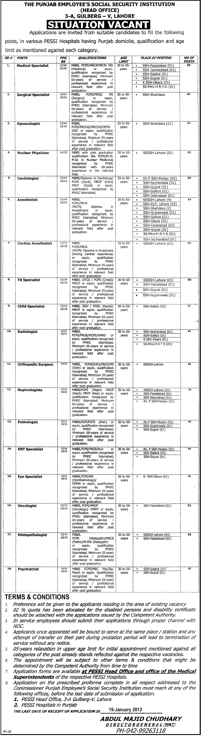 The Punjab Employee's Social Security Institution Jobs Opportunity