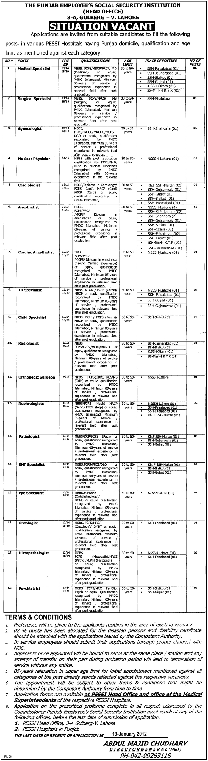 The Punjab Employee's Social Security Institution Jobs Opportunity