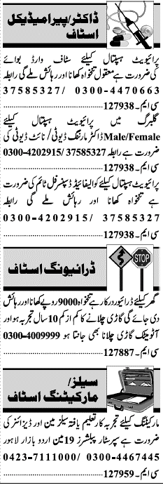 Misc. Jobs in Lahore Jang Classified 1