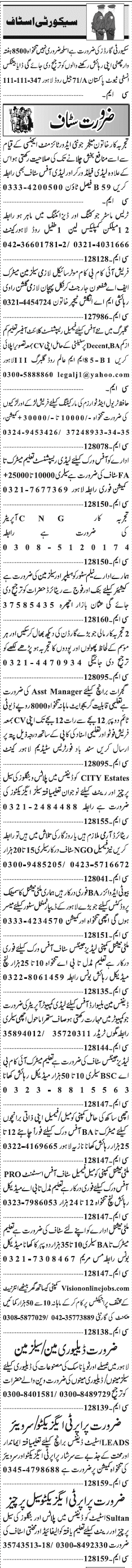 Misc. Jobs in Lahore Jang Classified 2