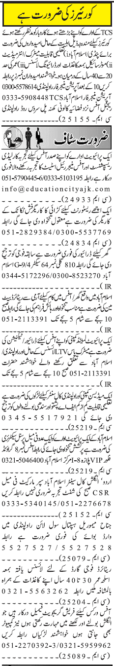 Misc. Jobs in Rawalpindi Jang Classified