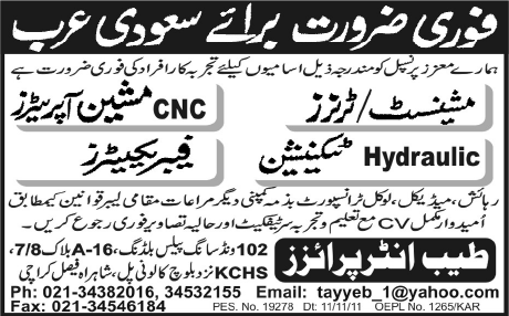 Operators and Technicians Required for Saudi Arabia