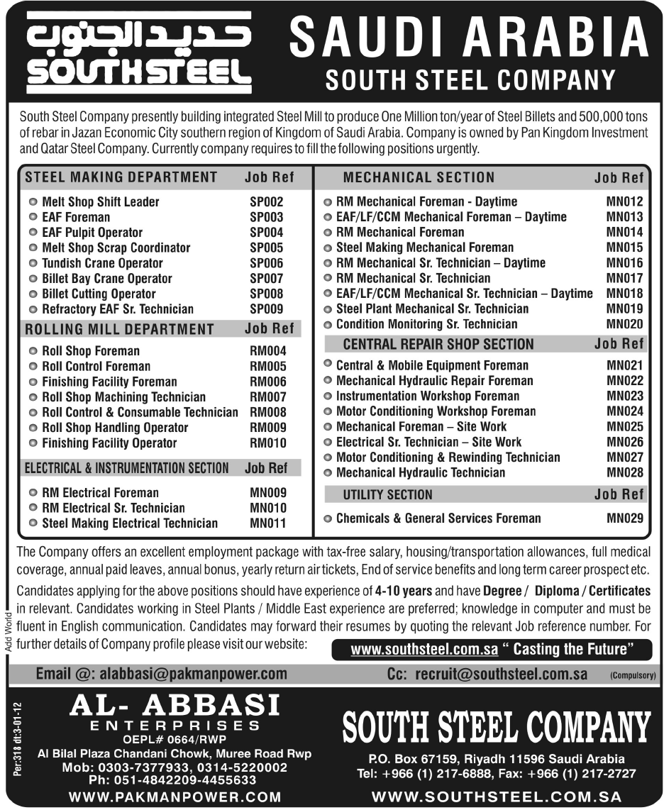 South Steel Company Saudi Arabia Required Staff