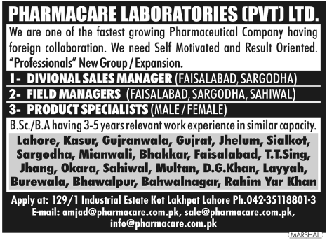 Pharmacare Laboratories Pvt Ltd Required Staff