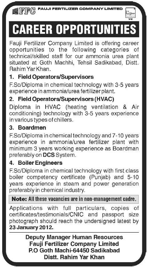 Fauji Fertilizer Company Limited Jobs Opportunity