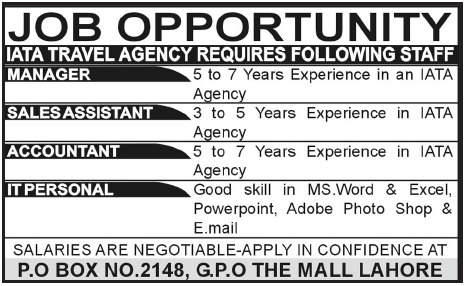 jobs in travel agency lahore