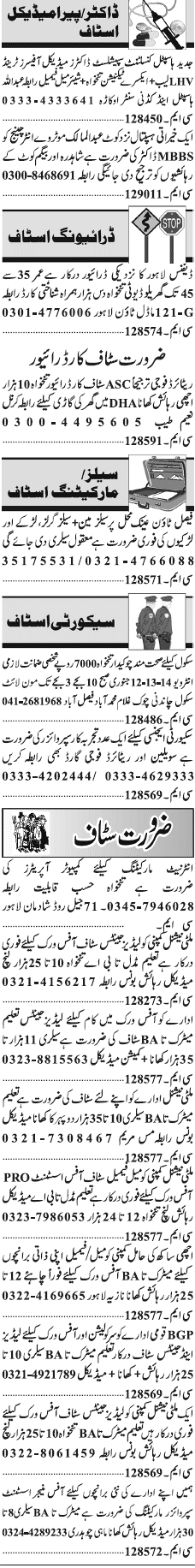 Misc. Jobs in Lahore Jang Classified 2