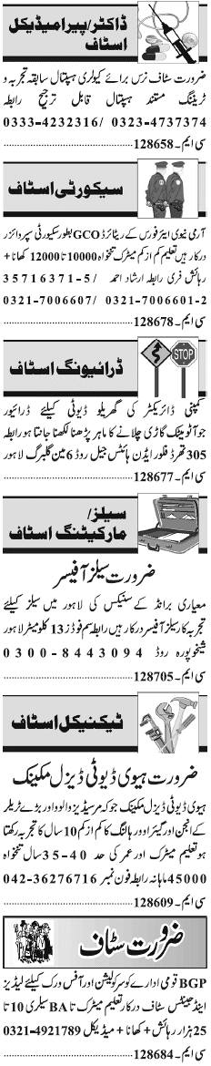 Misc. Jobs in Lahore Jang Classified 2