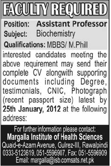 Margalla Institute of Health Sciences Required Faculty