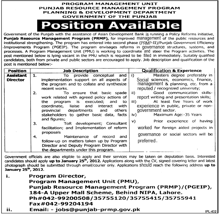Planning and Development Department Required Assistant Director