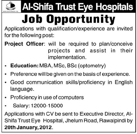 Al-Shifa Trust Eye Hospitals Job Opportunity