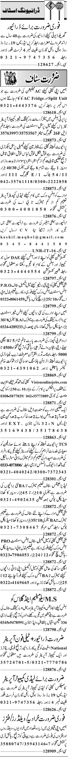 Misc. Jobs in Lahore Jang Classified 2