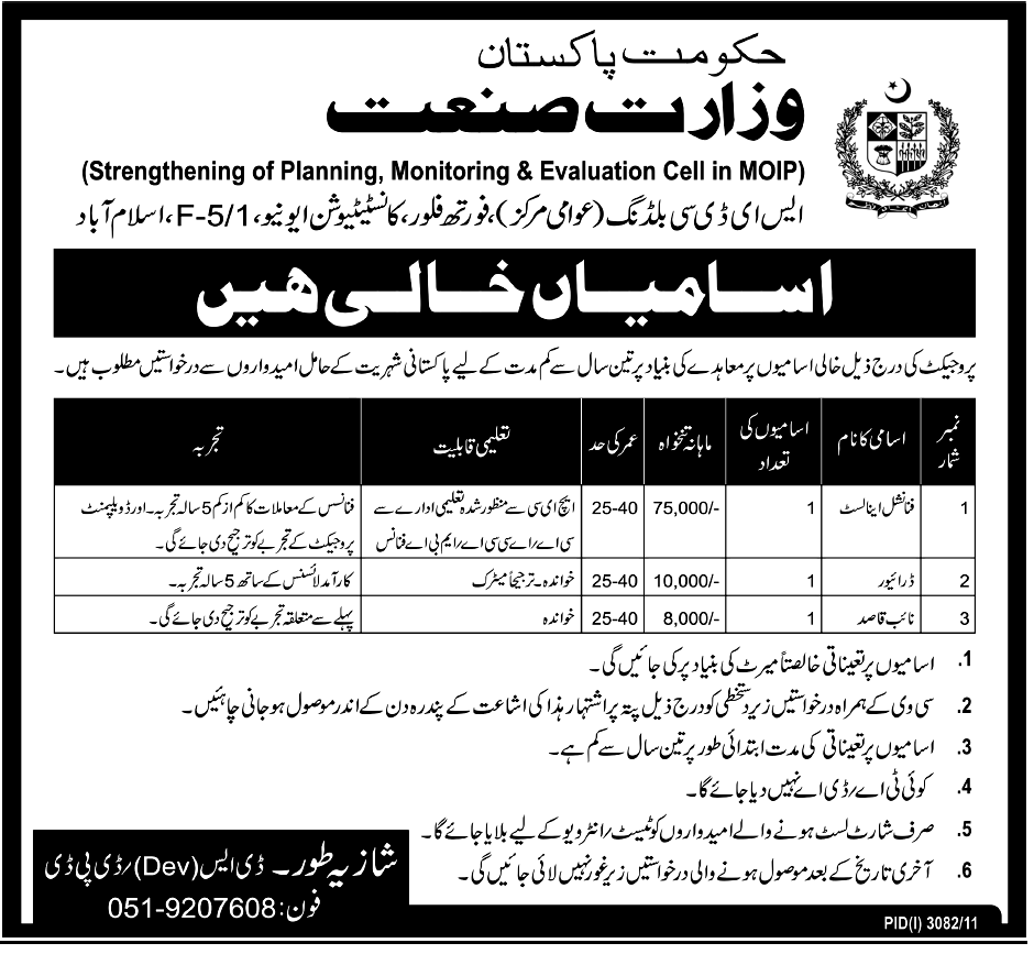 Ministry of Industries Pakistan Jobs Opportunity