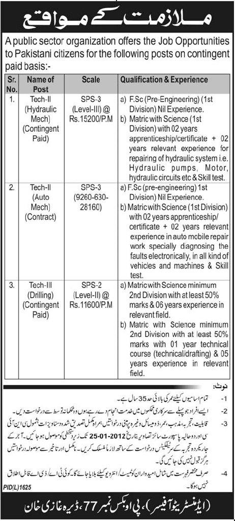 Public Sector Organization in DG Khan Required Staff