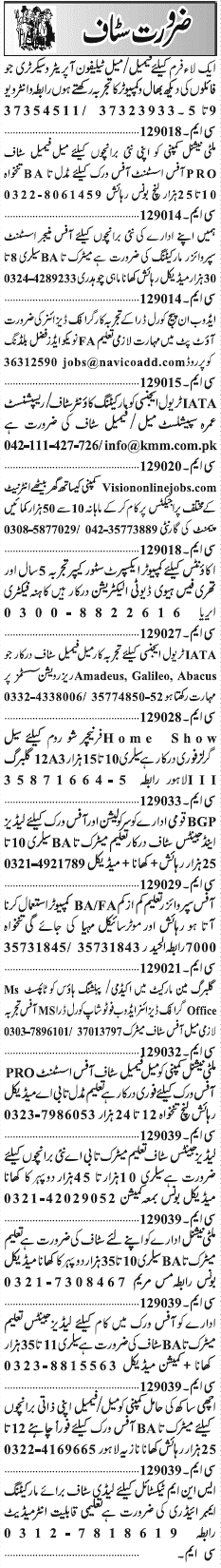 Misc. Jobs in Lahore Jang Classified 3