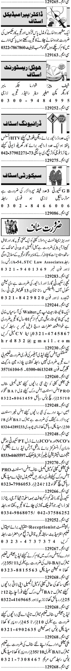 Misc. Jobs in Lahore Jang Classified 2