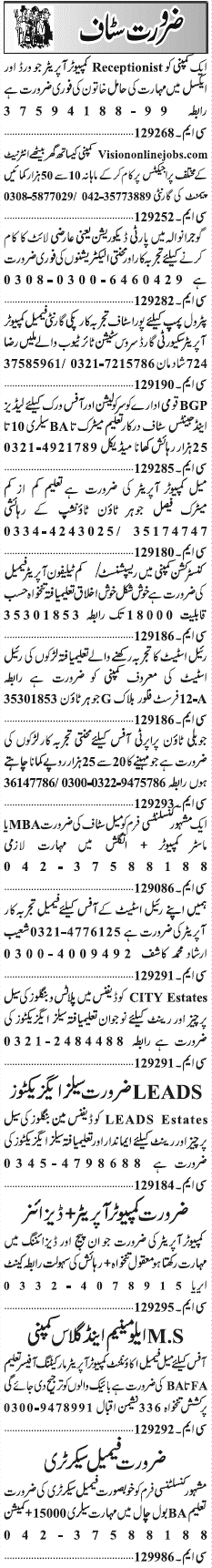 Misc. Jobs in Lahore Jang Classified 3