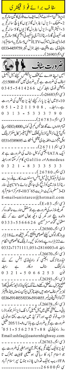 Misc. Jobs in Rawalpindi Jang Classified