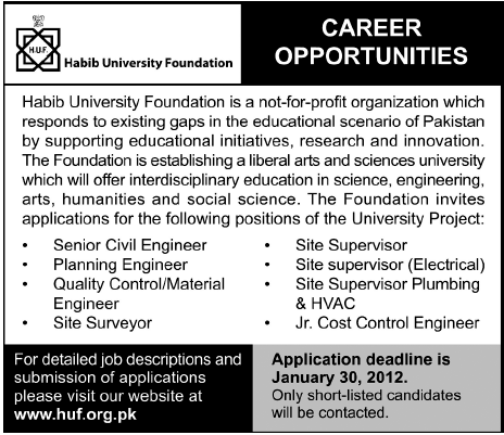 Habib University Foundation Required Staff