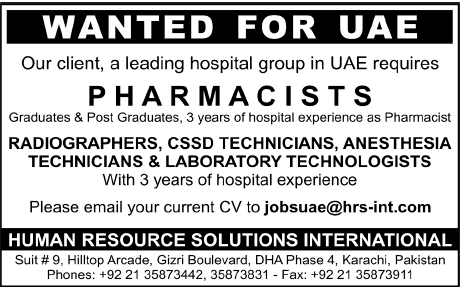 Pharmacists Required for UAE