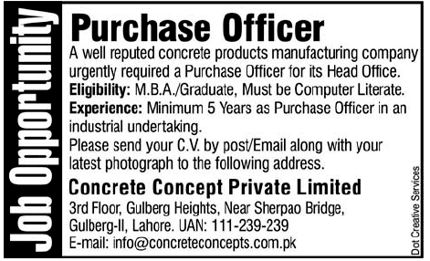 Concrete Concept Private Limited Required Purchase Officer