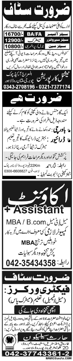 Misc. Jobs in Lahore Jang Classified 1