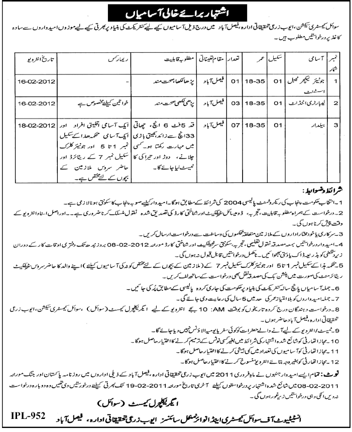 Ayoub Agriculture Research Center Faisalabad Required Staff