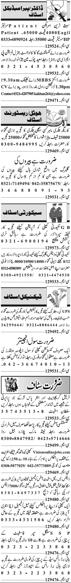 Misc. Jobs in Lahore Jang Classified 2