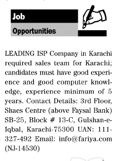 Misc. Jobs in Karachi Jang Classified 2