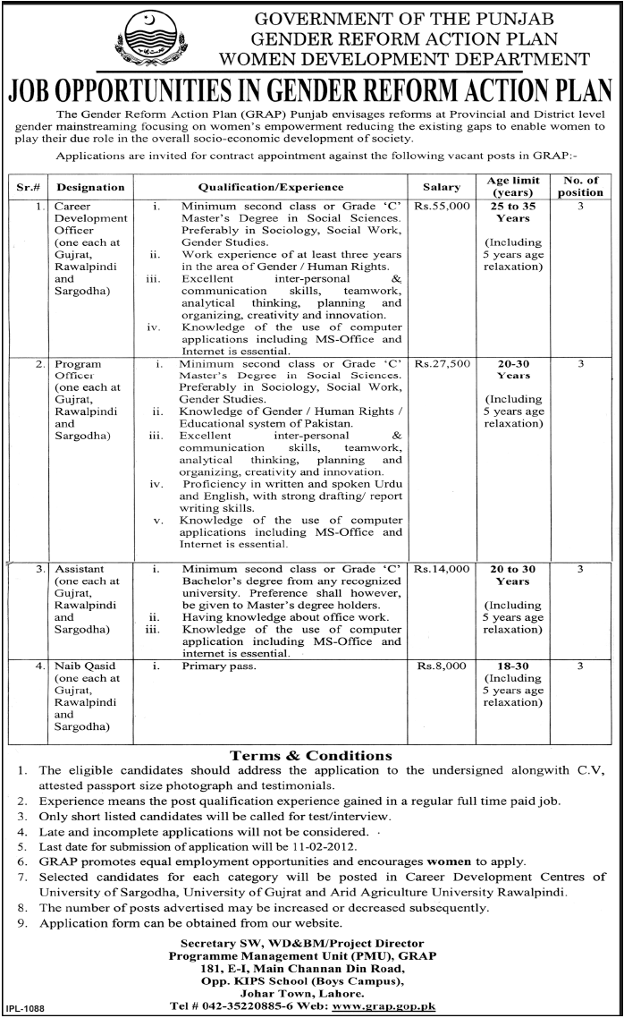 Gender Reform Action Plan, Women Development Department Jobs Opportunity