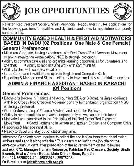 Pakistan Red Crescent Society Jobs Opportunity