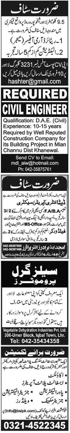 Misc. Jobs in Lahore Jang Classified 4