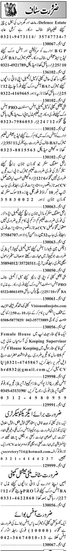 Misc. Jobs in Lahore Jang Classified 2