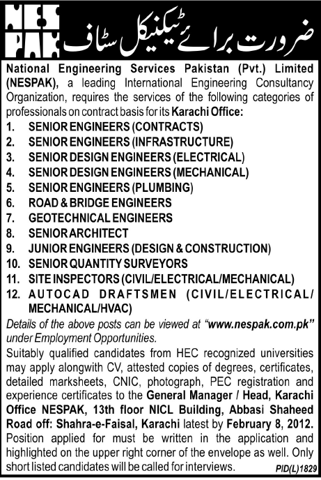 NESPAK Required Technical Staff