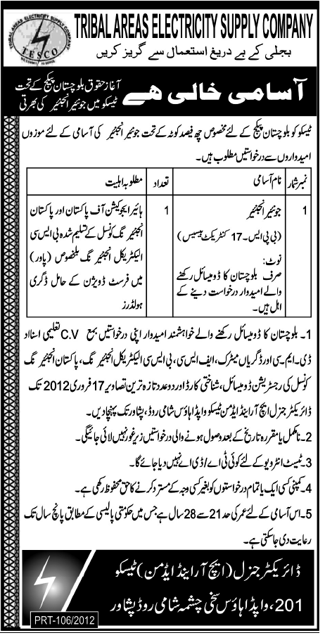 Tribal Areas Electricity Supply Company Job Opportunities
